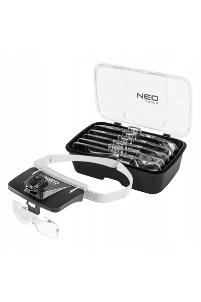 NEO Tools Lupă de cap cu LED + Set de lentile + Cutie 06-130