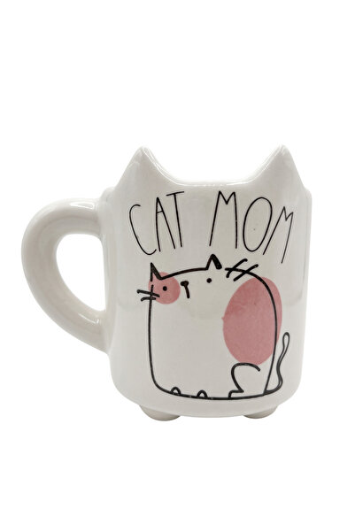 PALTO TASARIM Miyav 20 Handmade 3D Cream Glossy Mug - Handmade Ceramic Mug