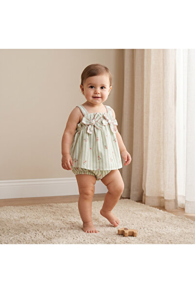 giggles Round Neck Sleeveless Top and Shorts Set with Floral Print