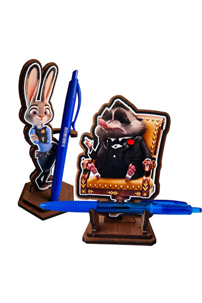 OEM Set 2 Figurine Zootopia Judy Mr Big Mafia Boss Zootropolis, lemn