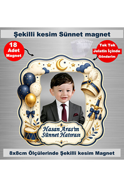 Elara Tasarım Şekilli Kesim 18 Adet Fotoğraflı Kişiye özel Sünnet Magnet Hedi...