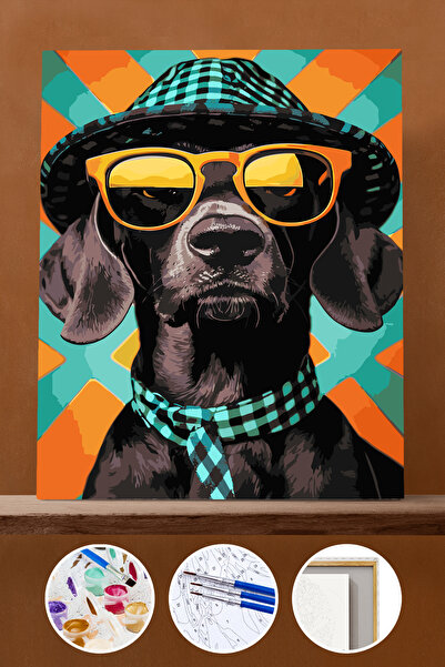 Pastelya Sayılarla Boyama Seti Çerçeveli Kasnaklı Cool Köpek 1 60 x 75 cm