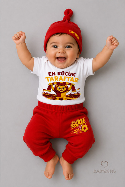 BABYDEN'S 100% Cotton Yellow Red Little Fan Baby Set 3-Piece Short Sleeve Bod...