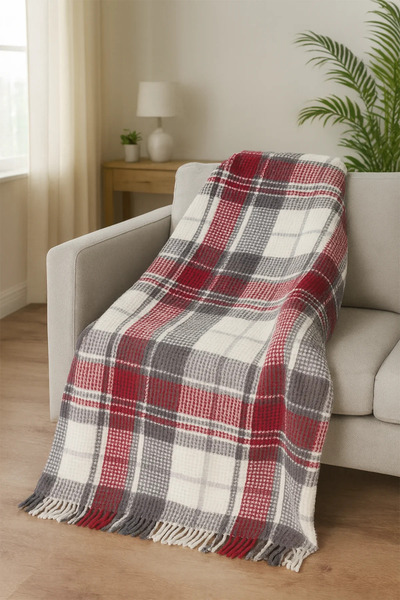 Villadia Home Textile Cozy Scottish Patterned Tasseled Cotton Tv Blanket 130X170 cm Single Seat Sofa Shawl Knee Blanket Decorative Blanket