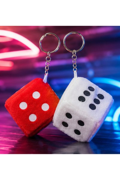 LRS STORE 2'li Peluş Zar 6 cm – Yumuşak Peluş Zar Küpü Anahtarlık Seti, Araba Dikiz Aynası Süsü, Çanta Aksesuarı, Şans Zarı Hediyelik