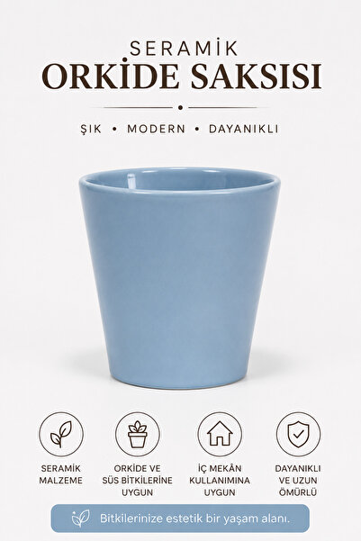 Buywell Seramik Orkide Saksısı – Bebek Mavisi | 13 cm