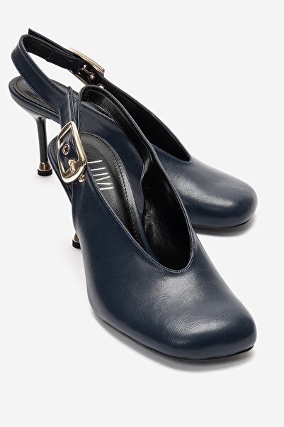 LuviShoes Γυναικεία παπούτσια με τακούνι FLARIS Navy Blue Skin