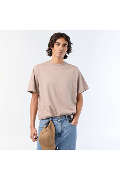 KIABI Plain Short-Sleeved Relaxed Fit / Oversized T-Shirt BEIGE