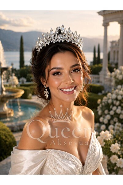 QUEEN AKSESUAR Корона Аврора Регина, сребърна, с кристални камъни, булчинска ...