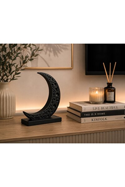 Modern Ay Dokulu Hilal Biblo – Minimal Dekoratif Masa ve TV Ünitesi Biblo