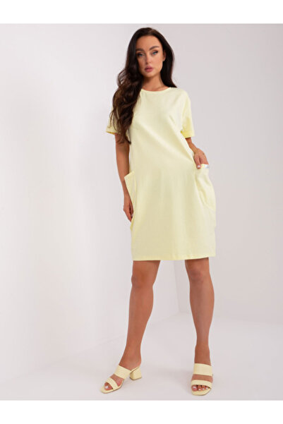 rue parıs Women's Dress, RUE PARIS, Cotton, Straight dress, Light yellow, mod...