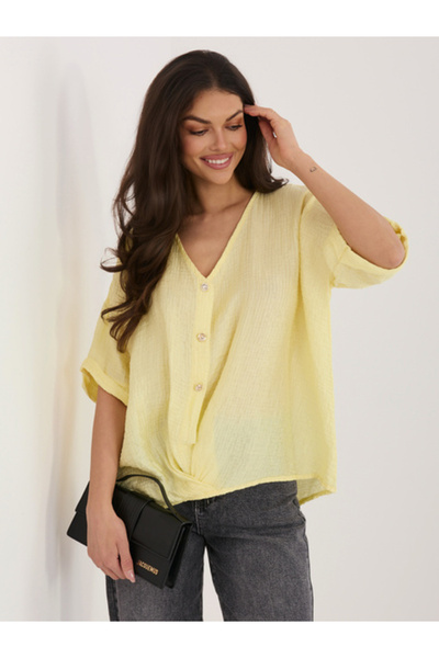 Italy Moda Bluza Dama, ITALY MODA, Viscoza, Maneca scurta, Galben deschis, mo...