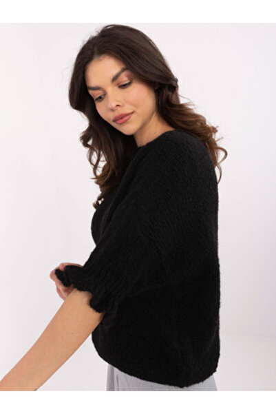 Italy Moda Pulover Dama Maneca 3/4, Decolteu rotund, ITALY MODA, Negru Elegan...