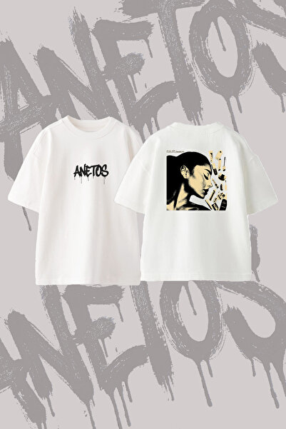 Anetos Ariana Grande_28 Design Back Printed Cotton White Oversize T-Shirt