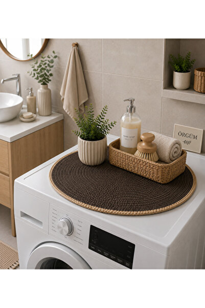 ÖRGÜM Machine Cover 54X54 cm Wicker Look Round Coffee Table Cover Multi-Purpo...