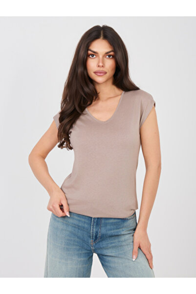 Sublevel Tricou Dama, Sublevel, Bumbac, Maneca scurta, Bej inchis, model D120...