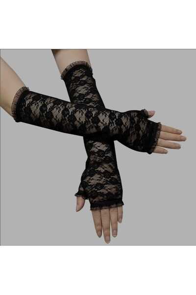 Corvus kolye&bileklik Black Color Lycra Lace Party Gloves