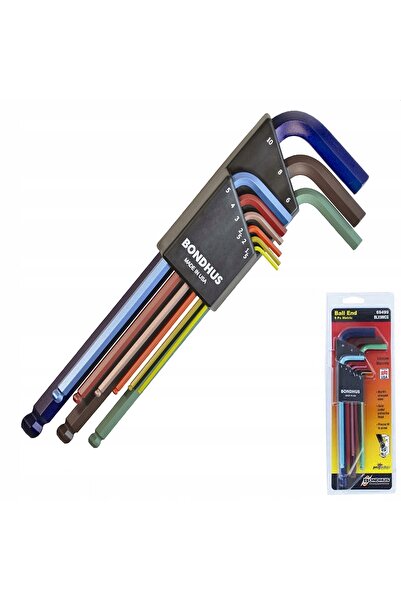 BONDHUS Set de chei hexagonale cu cap sferic, lungime 1.5-10MM, colorate, 9 p...
