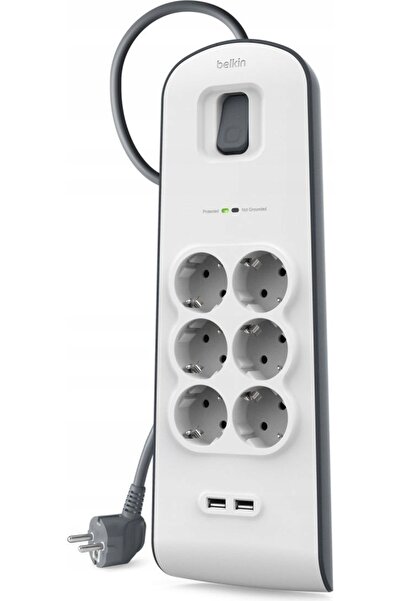 Belkin Prelungitor BSV604VF2M 6 prize 3680W 2m + 2x USB A 2.4A 12W
