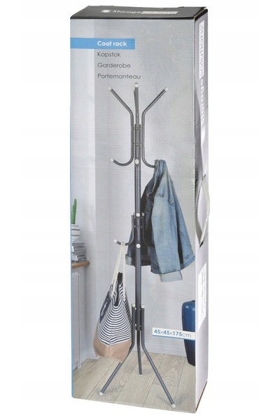 H&S Decoration Suport vertical metalic NEGRU 175 cm LOFT MODERN cu 12 CÂRLIGU...