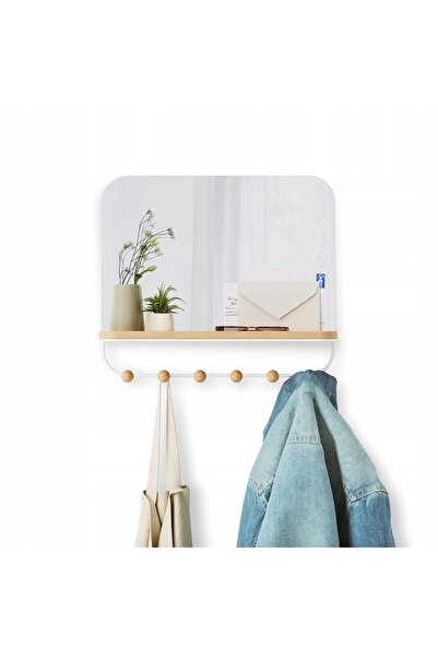 umbra Oglindă cu raft pentru hol, cuier NATURAL
