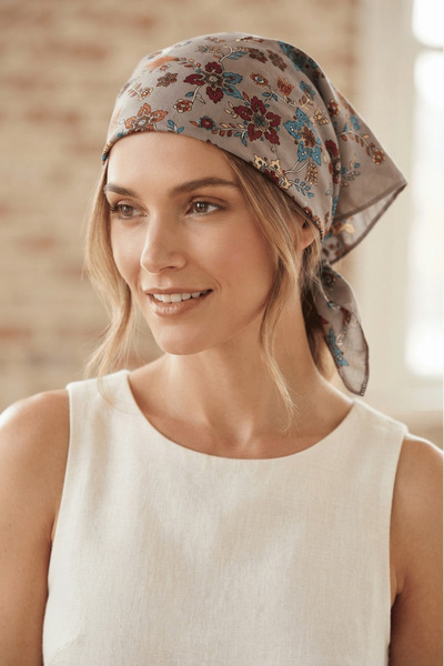 Walkenzo Lara Floral Patterned 100% Cotton Multi-Purpose Bandana Scarf