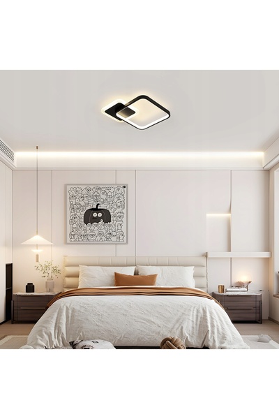 Goeco Plafonieră LED suspendată, neagră, pătrată, pentru living, dimmerabilă,...