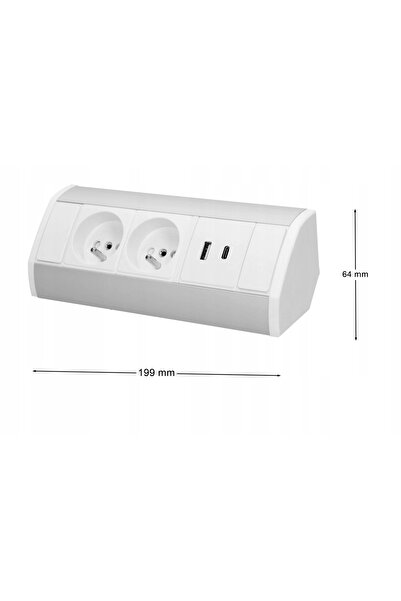 Orno Priză triplă de perete cu încărcător USB-A + USB-C, cablu de 0,6m, albă.