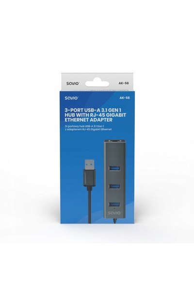 NO BRAND HUB USB-A 3.1 SAVIO AK-58 cu adaptor RJ-45 cu 3 porturi