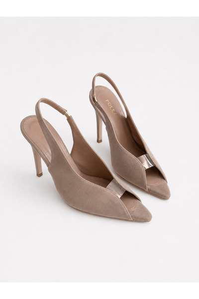 POLKA STORE Womanish Transparent Detailed Toe-Cut Pointed Toe Open Back Suede...