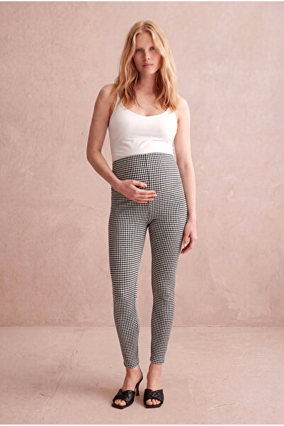 WESTMARK LONDON Maternity Black/White Houndstooth Cotton High Waist Pants Gea