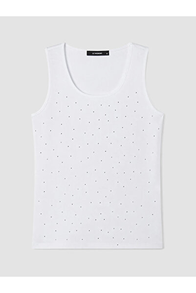 LC Waikiki White Plus Size Women's Tank Top with Stones