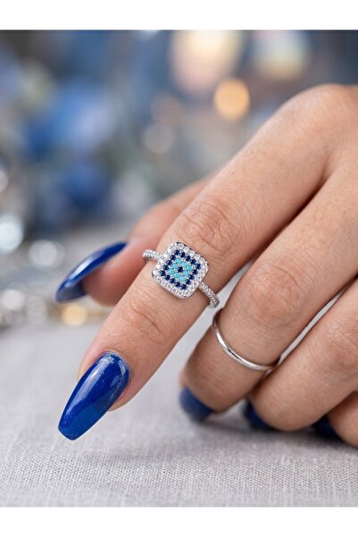 EKİDORA Kare Nazar Vintage Adjustable Women's Ring with Zircon Stone Gold Pla...