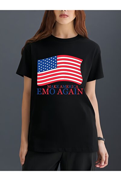 01THEONE Women's "Make America Emo Again" Graphic T-Shirt Round Neck Tee with...