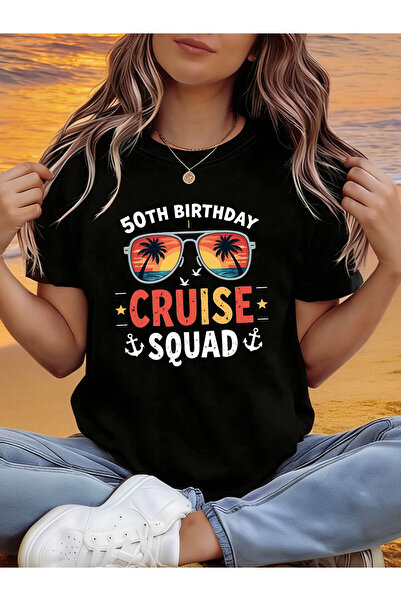 799 تي شيرت مطبوع عليه حروف 50TH BIRTHDAY CRUISE SQUAD، قميص كاجوال بأكمام قص...