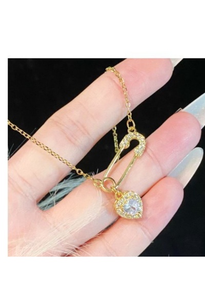 Choice XL1548-37 1 Piece Pin Pink Diamond Heart Necklace, Sweet and Cool Styl...