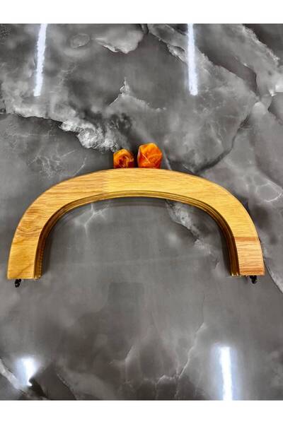 velanee 24 cm Doğal Ahşap Çanta Bursu – Turuncu Desenli Taşlı Model