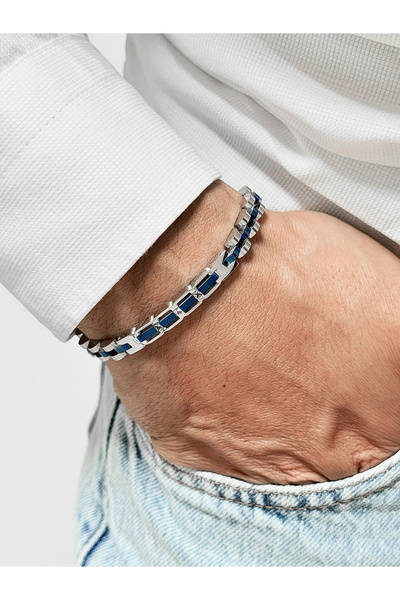 FERRO Navy Blue and Silver Steel Men's Bracelet Frj10200A-L 2 Year Warranty G...