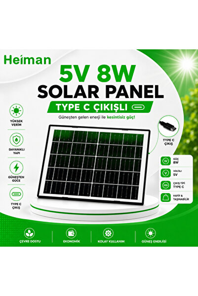 Heiman Solar Panel Kameralarla Uyumlu - IP65 - TYPE-C Bağlantısı