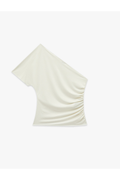 Koton Slim Fit Short Sleeve Asymmetrical Collar One Shoulder Blouse