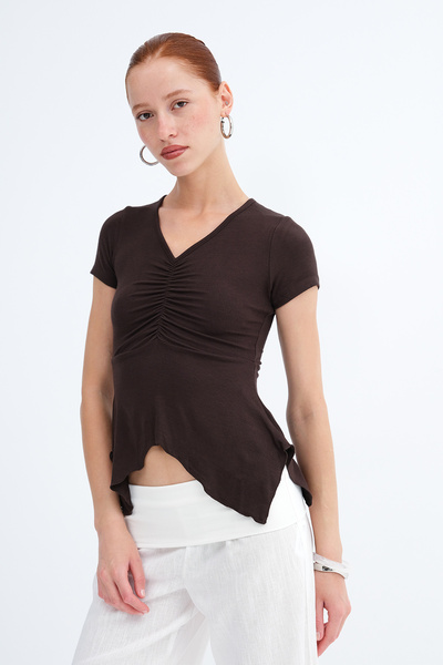 Addax V Yaka Önü Büzgülüı Bluz P1451