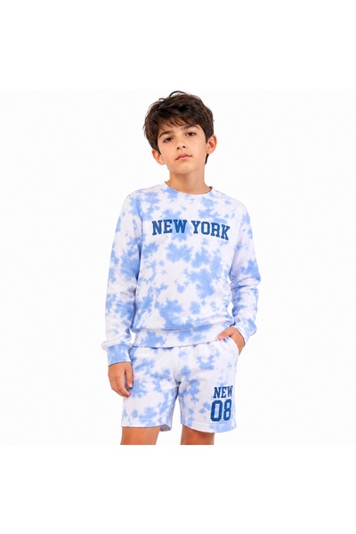 PALM PEANUTS Kids Blue Tie-Dye 2 Piece Clothing Set – Long Sleeve Sweatshirt ...