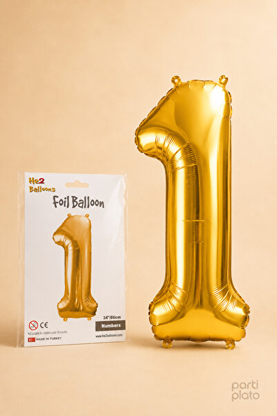 He2 Balloons Gold Foil Balloon Number 1 86 Cm, Helium Compatible Gold Color 1...
