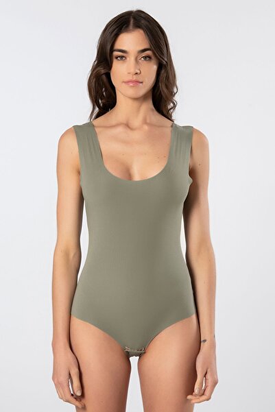TÜREN Women's Laser Cut Cotton T-Shirt Bodysuit 905/Green