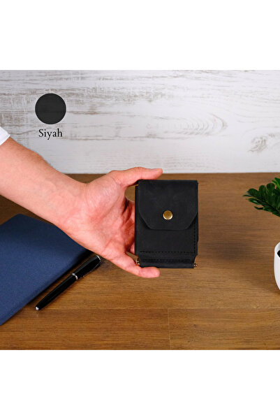 Leather Anatolia El Yapımı Hakiki Deri Klipsli Erkek Cüzdan, Çıtçıtlı Minimal Tasarım Kartlık Para Bölmeli, İsim Baskılı