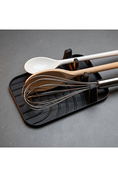 Kaya Hediyelik Black Kitchen Countertop Organizer Spoon Rest and Pot Lid Holder