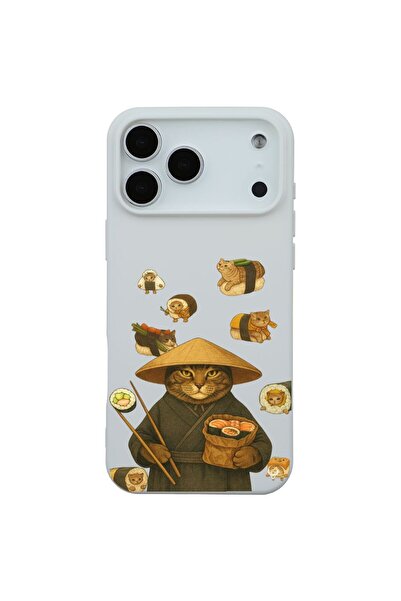 Casen iPhone 17 Pro Beyaz Kedi Tasarımlı Gimbap Cat Renkli Silikon Telefon Kı...
