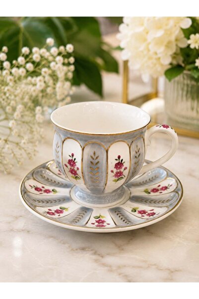 Onedekor 6 Kişilik Porselen Marinette Gray Double Kahve Fincanı