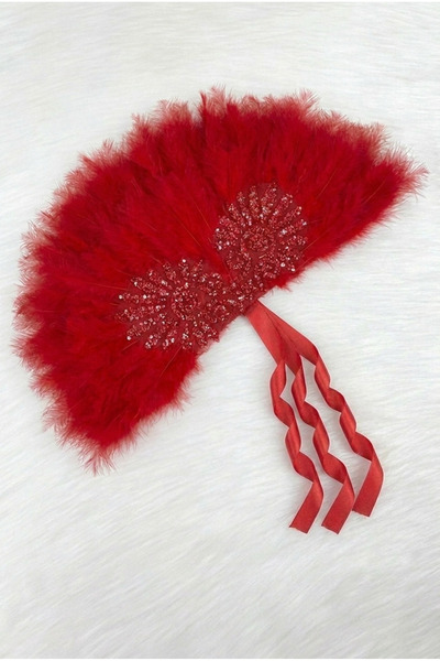 ZEYMERADE Red Bridal Fan, Sparkling Dubai Lace, Bachelorette Party Henna Brid...