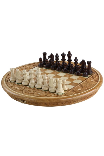 Sunrise Chess & Games Σκάκι Ρούμπιν - χειροποίητα σκαλιστή στρογγυλή θήκη (33...
